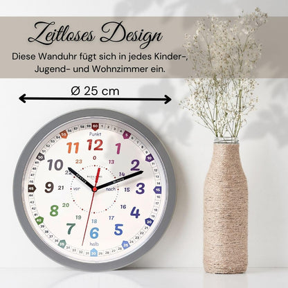 Bada Bing Montessori wall clock for children with shatter-proof acrylic glass panel: learning clock without ticking noises