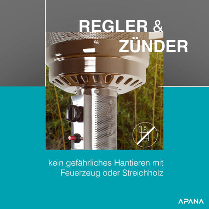 APANA 'Bellamente ONE' gas heater (14kW) for garden with transport wheels &amp; automatic switch-off