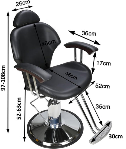 Barberpub hairdressing chair | Hydraulic, tilts up to 135° with gas spring lock, 360° rotatable