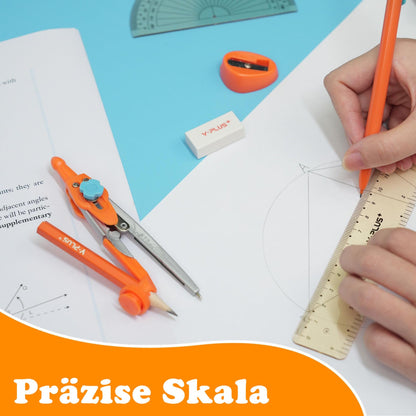 Mathematik-Geometrie-Set mit Lineal, Winkelmessern, Protraktor und Bleistiften