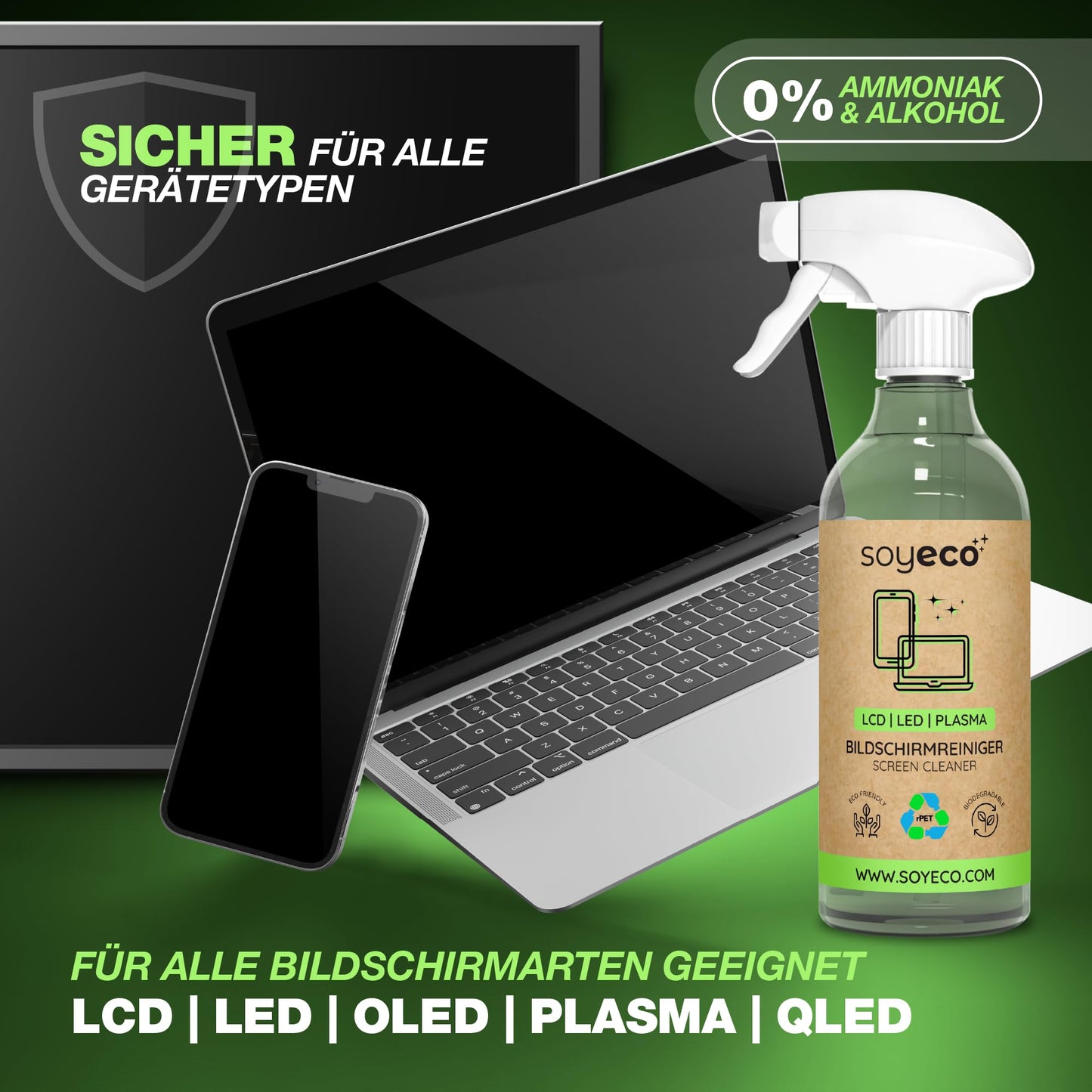 Bildschirmreinigungsspray (500ml) & 3x Mikrofasertuch: Reinigungsflüssigkeit für Smartphones, TVs, Monitore