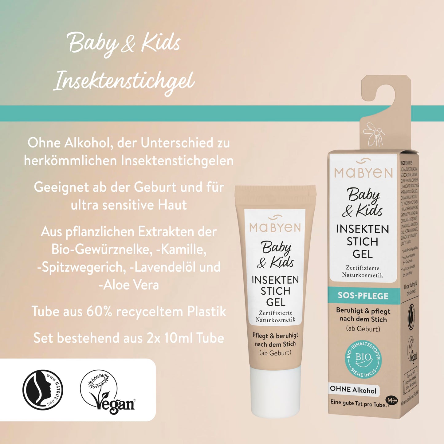 Mabyen Baby & Kids Sommerschutz-Set (2-teilig): Sonnencreme LSF 50 + Insektenstichgel | Ab Geburt, Vegan