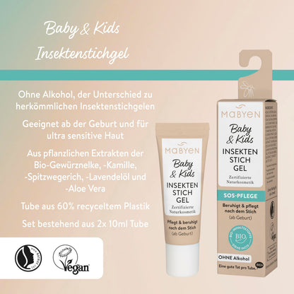 Mabyen Baby & Kids Sommerschutz-Set (2-teilig): Sonnencreme LSF 50 + Insektenstichgel | Ab Geburt, Vegan