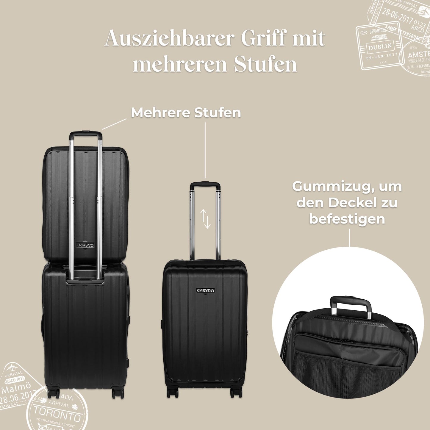 CASYRO Hartschalen Reisekoffer 'M' zum Aufklappen: Nutzbar wie Kleiderschrank | Schwarz