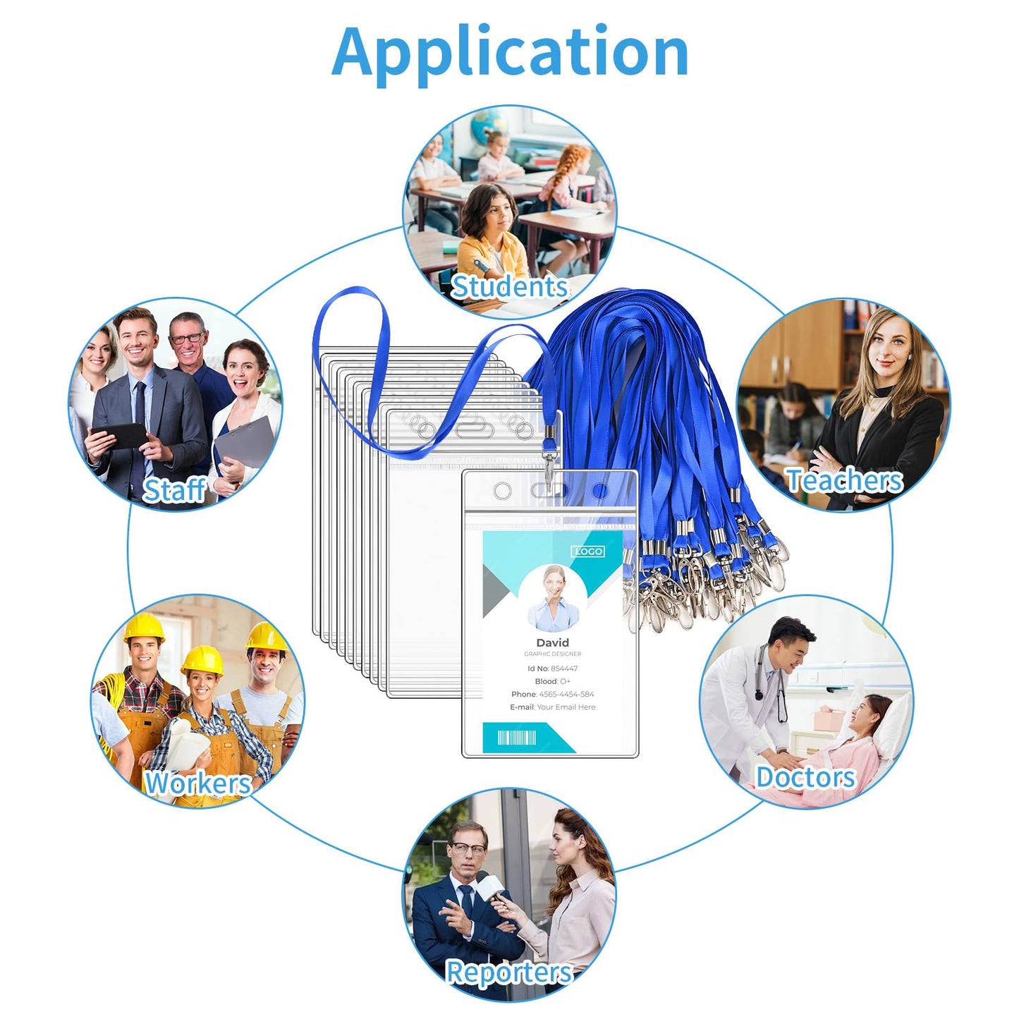 Apritsce ID Card Holder with Lanyard (50 Pack): Vertical Card Holder for Business in Blue