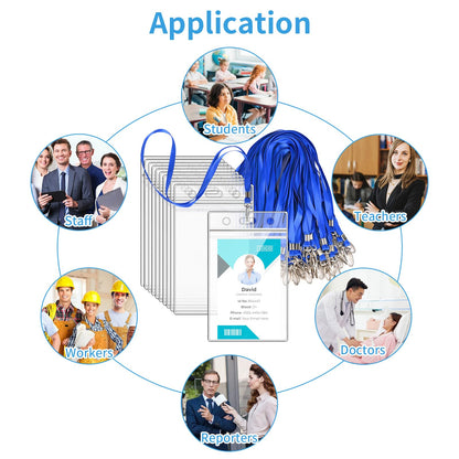Apritsce ID Card Holder with Lanyard (50 Pack): Vertical Card Holder for Business in Blue