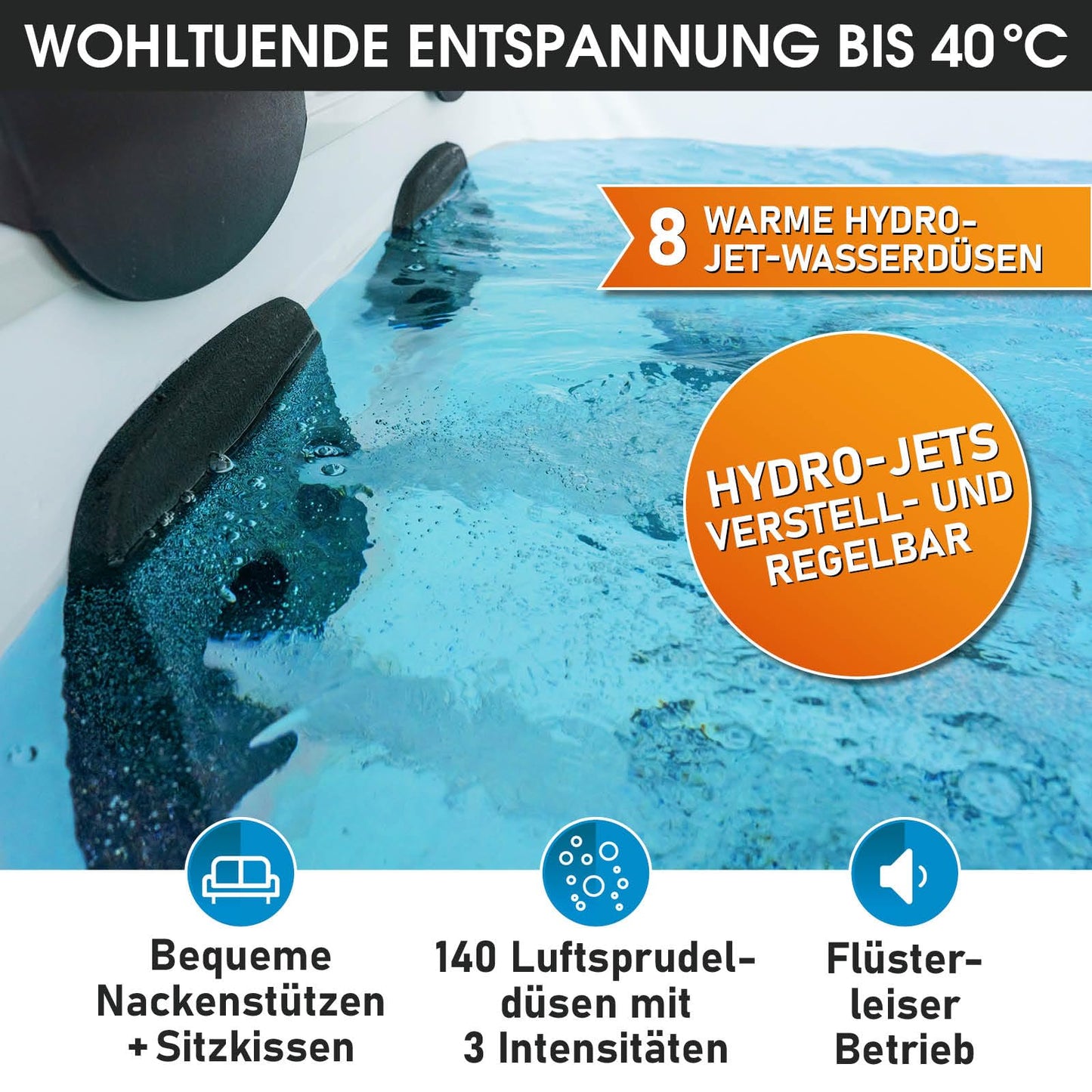 BRAST® Whirlpool MSpa Oslo Plus XXL with fixed outer wall &amp; LED lighting