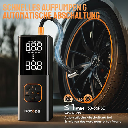 KOTOPA Elektrische Luftpumpe (150PSI): Wiederaufladbare Luftkompressor mit 4 Adapter