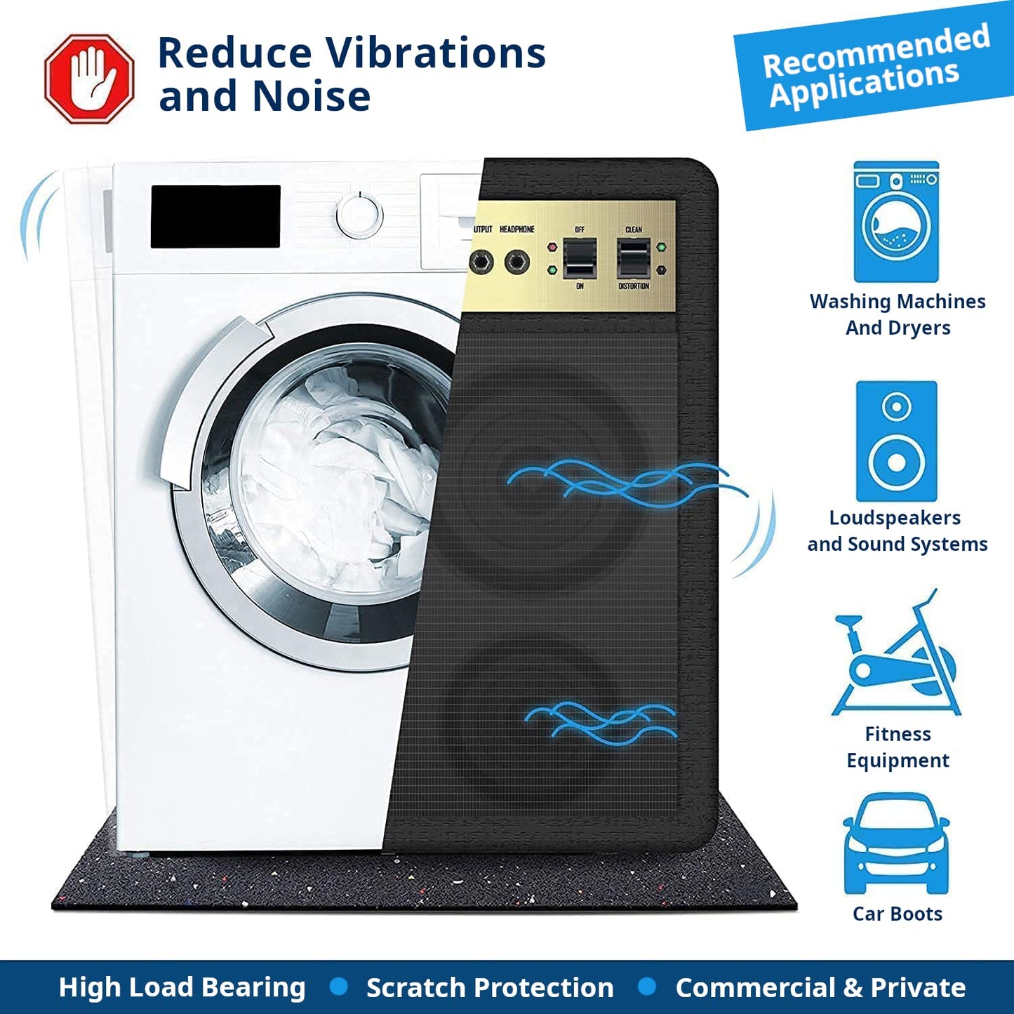 Floordirekt anti-vibration mat (60x60cm) | Rubber mat for washing machine, sound insulation