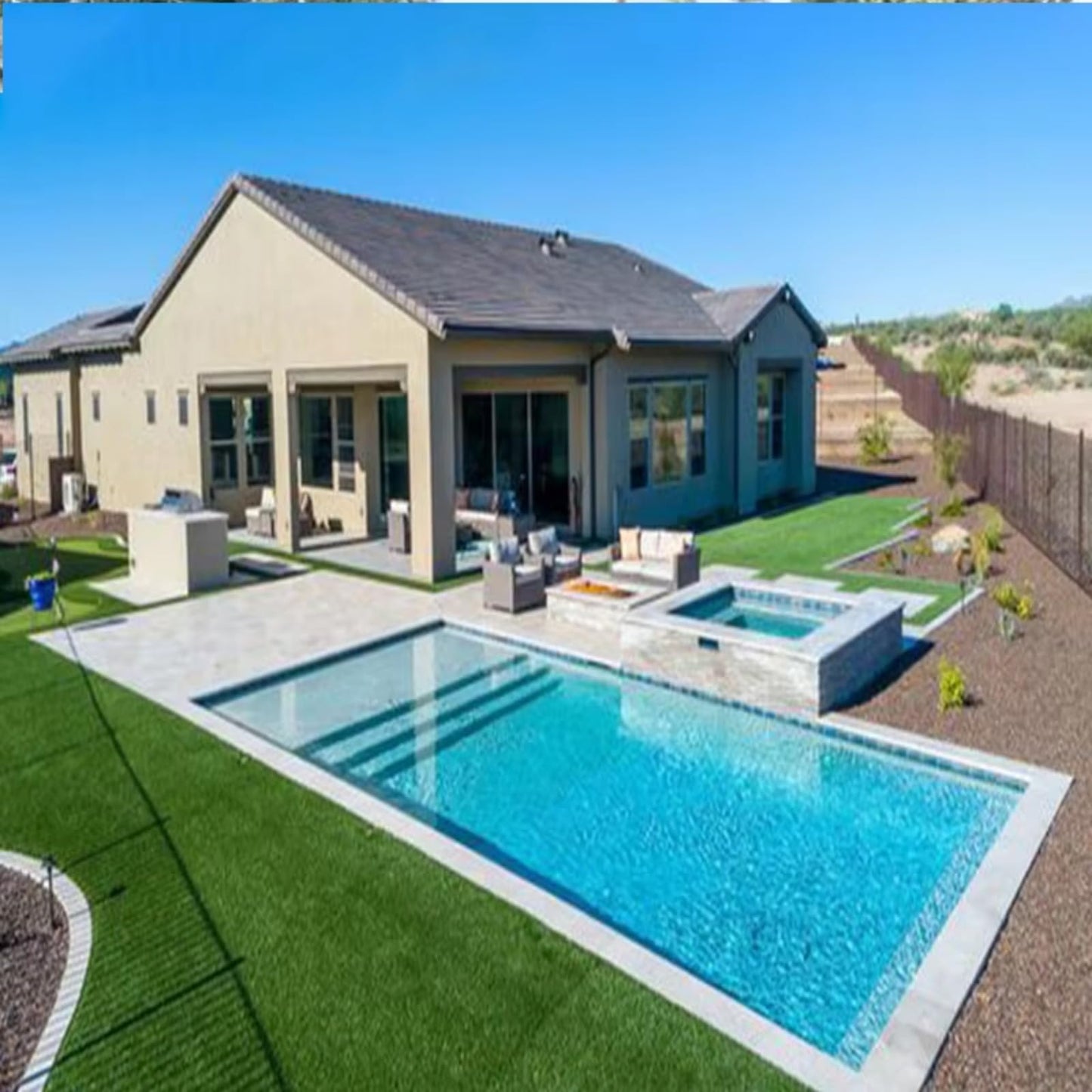 Modern luxury house with swimming pool, whirlpool, artificial turf &amp; covered terrace