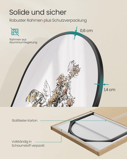 SONGMICS Bogenförmiger Ganzkörperspiegel: Rahmen aus Aluminiumlegierung, Hartglas