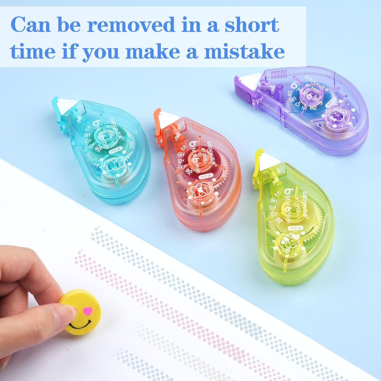 Double-sided adhesive roller set for crafts, school and office (8 pieces - 4 colors)