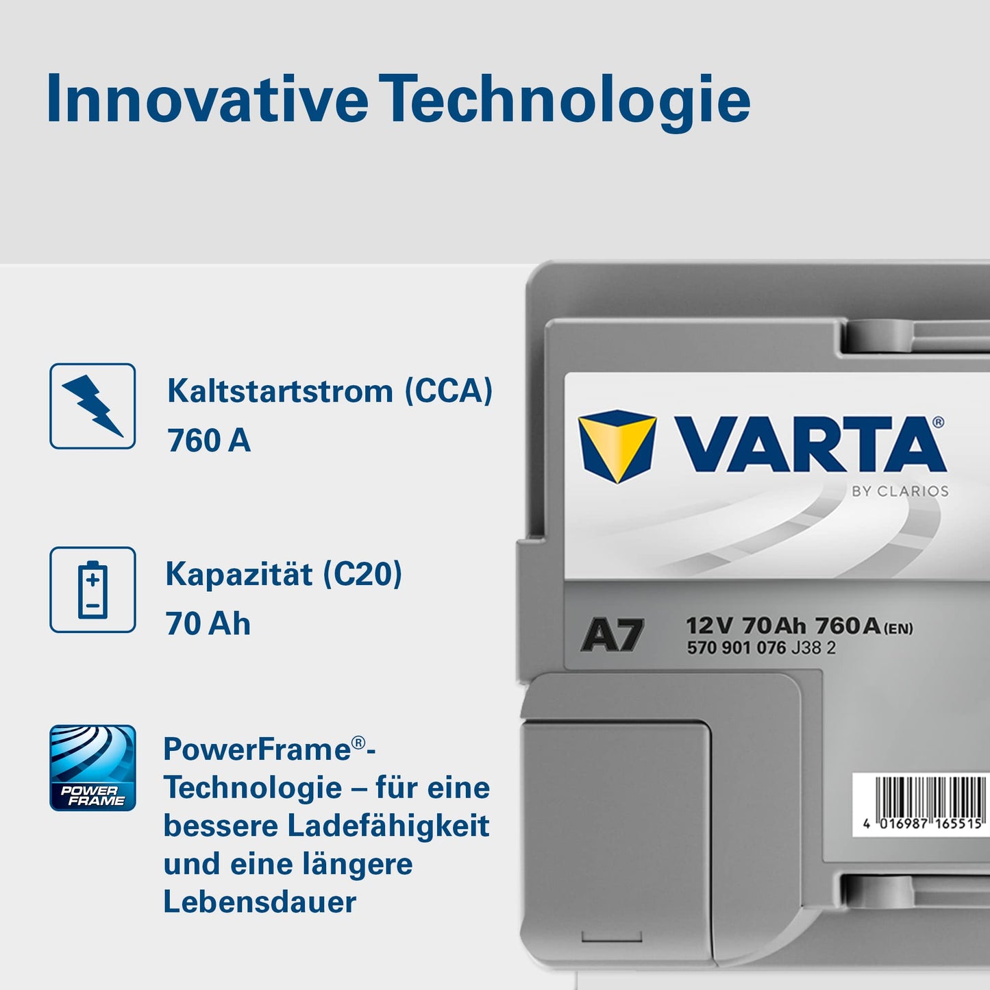 VARTA Silver Dynamic AGM Starterbatterie A7 (E39): 12V-70Ah-760A für Autos mit hohem Energiebedarf