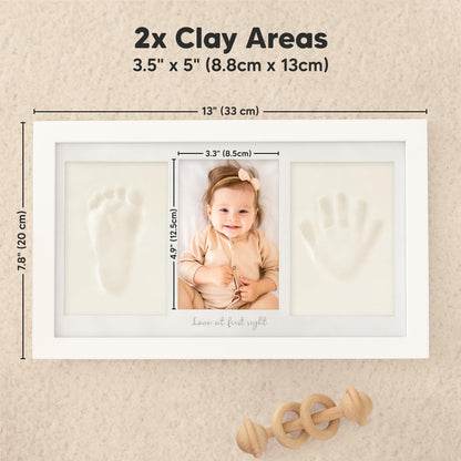 Baby Hand- und Fußabdruck-Set aus Gips für Neugeborene inkl. Bilderrahmen (Alpine-Weiß)