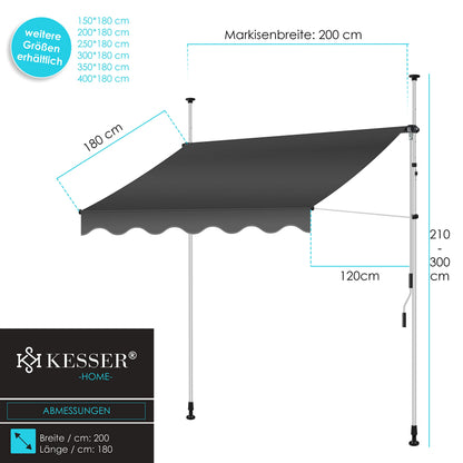 KESSER® Sonnenschutz Klemmmarkise für Balkon & etc. | Höhenverstellbar ohne Bohren (Anthrazit)
