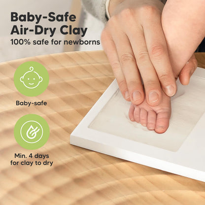 Baby Hand- und Fußabdruck-Set aus Gips für Neugeborene inkl. Bilderrahmen (Alpine-Weiß)