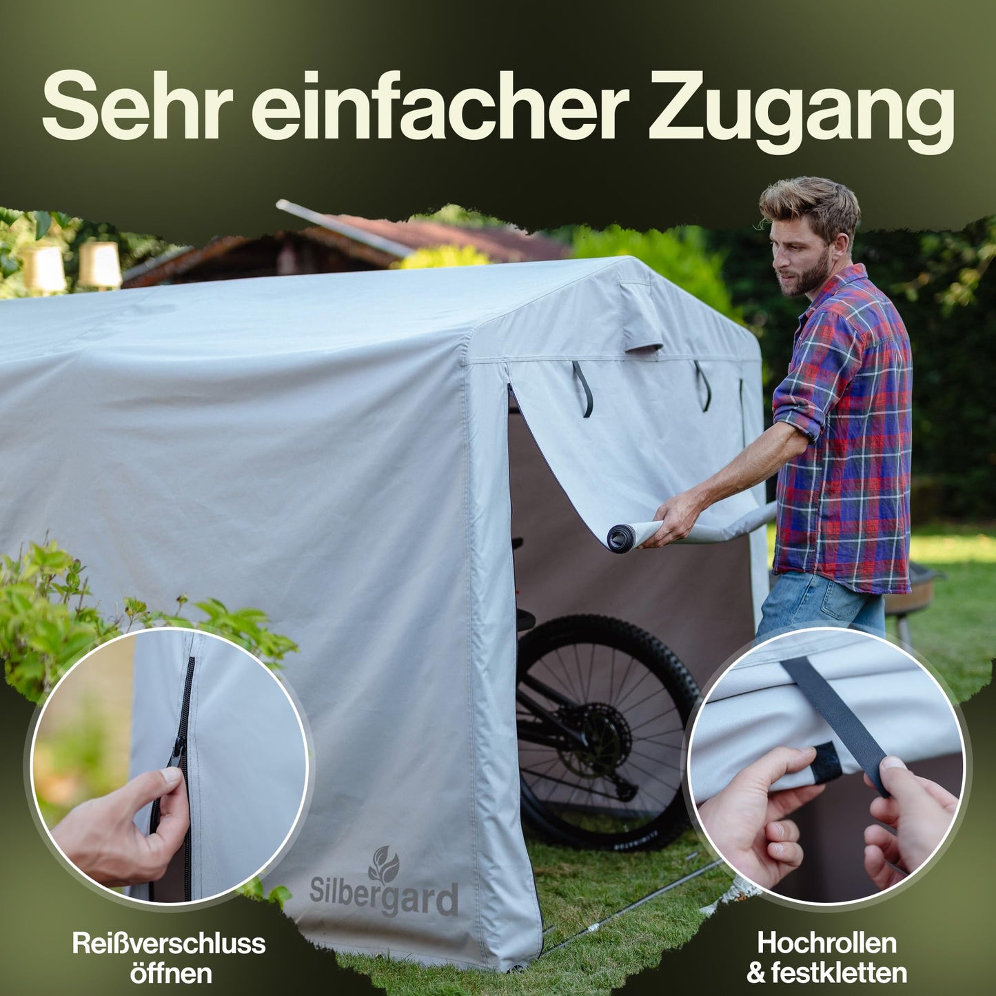 Silbergard Fahrradgarage mit extra Tiefe für E-Bikes: Wetterfest & Reißfest