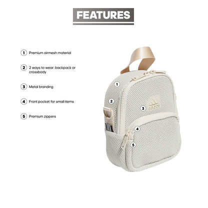 adidas 2-in-1 Damen Airmesh Hybrid Mini-Rucksack mit Premium Reißverschluss