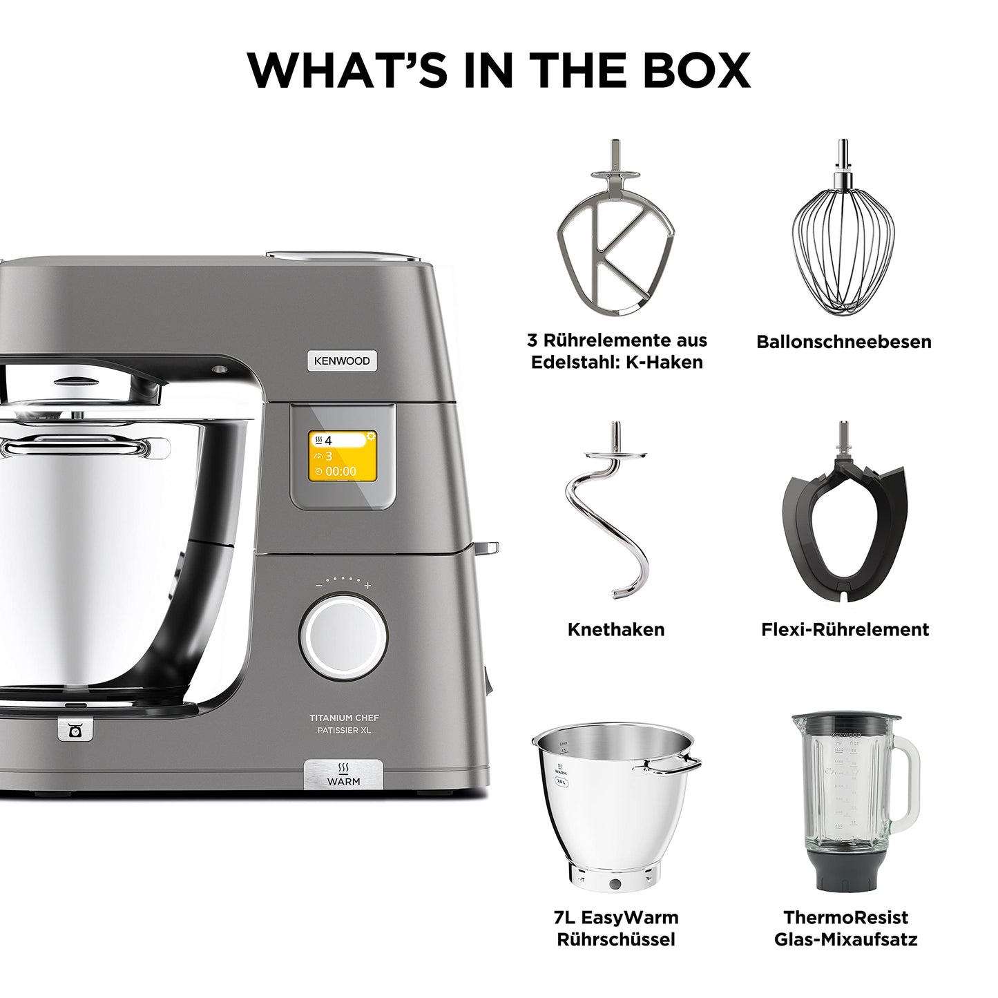 Kenwood Titanium Chef Patissier XL KWL90.034SI (1400 Watt) | Küchenmaschine mit integrierter Waage & Wärmefunktion,