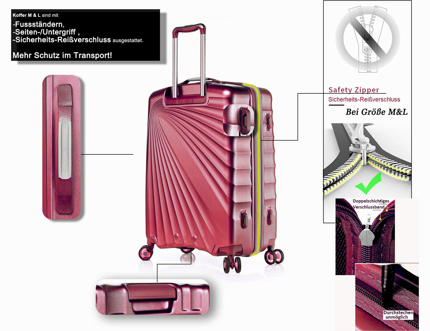 ABISTAB VERAGE 'Kinetic' Hartschalen Reisekoffer-Set (3-teilig): TSA, Burgundy