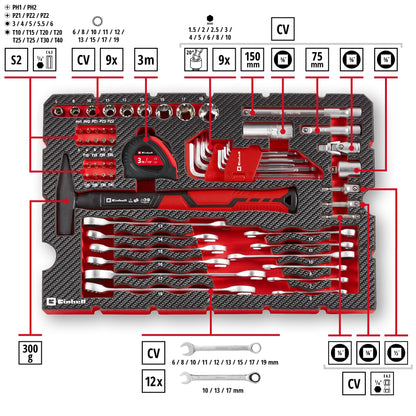 Original Einhell E-CASE 80-tlg. Werkzeugkoffer (Werkzeug-Set für die Werkstatt oder zu Hause))