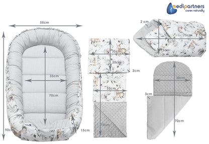 Medi Partners Baby-Nestchen für Neugeborene aus 100% Baumwolle (5-teilig - 100x60x15cm)