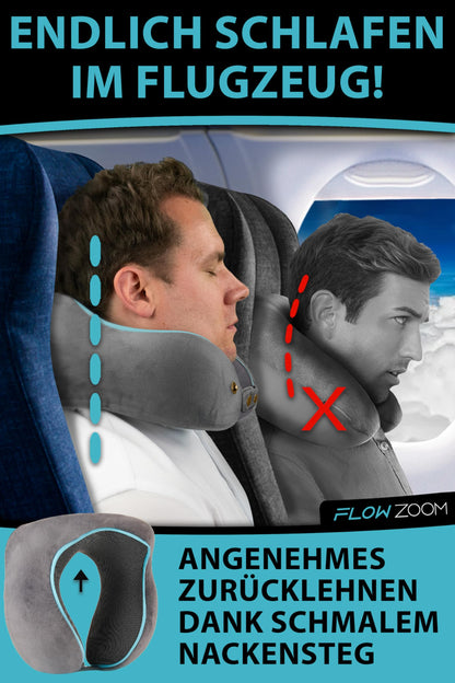 FLOWZOOM Nackenkissen für Flugzeug & Auto | Einstellbares Memory Foam mit flexiblen Druckknöpfen