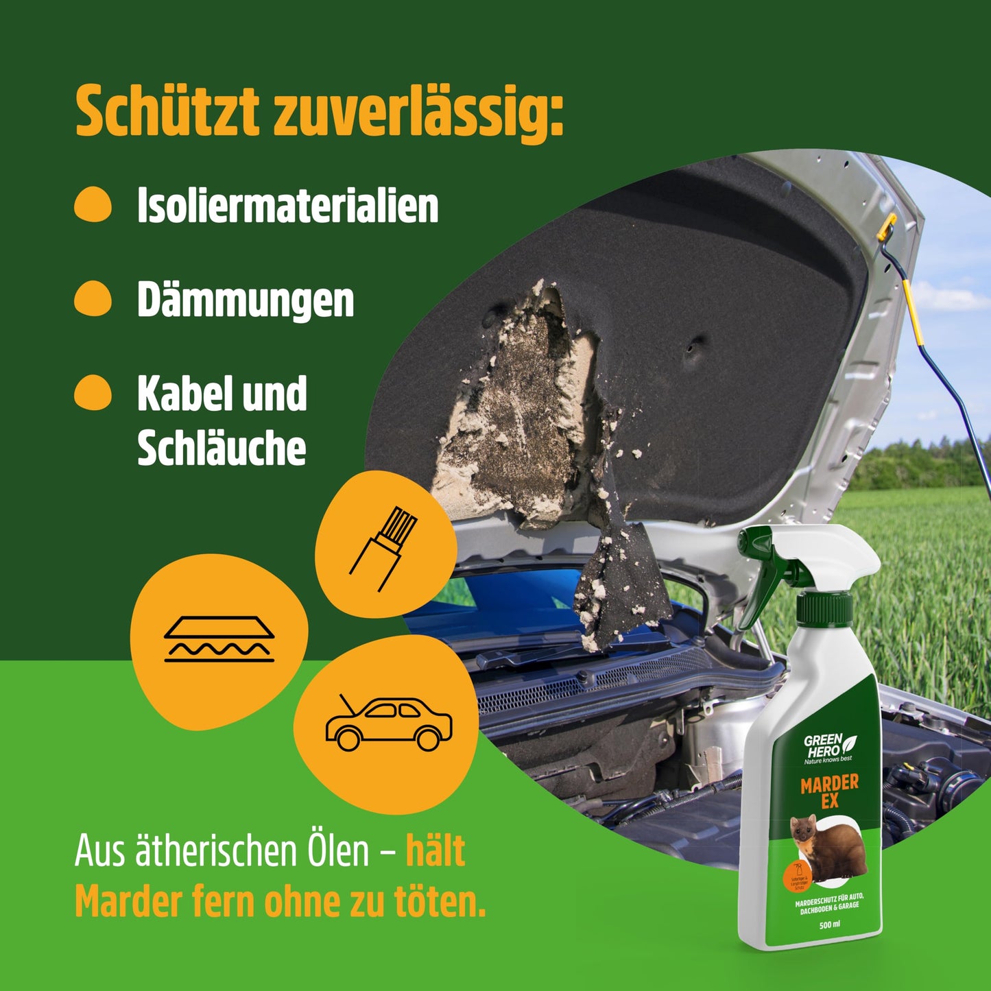 GREEN HERO Marder-EX (500ml): Marderabwehr, Marderschreck Auto-Spray