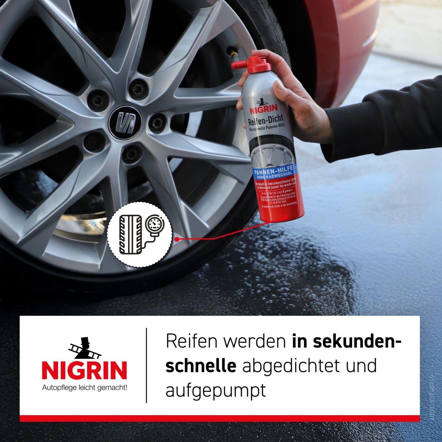 NIGRIN Reifendicht (500ml): Sofortige Pannenhilfe repariert Löcher im Handumdrehen