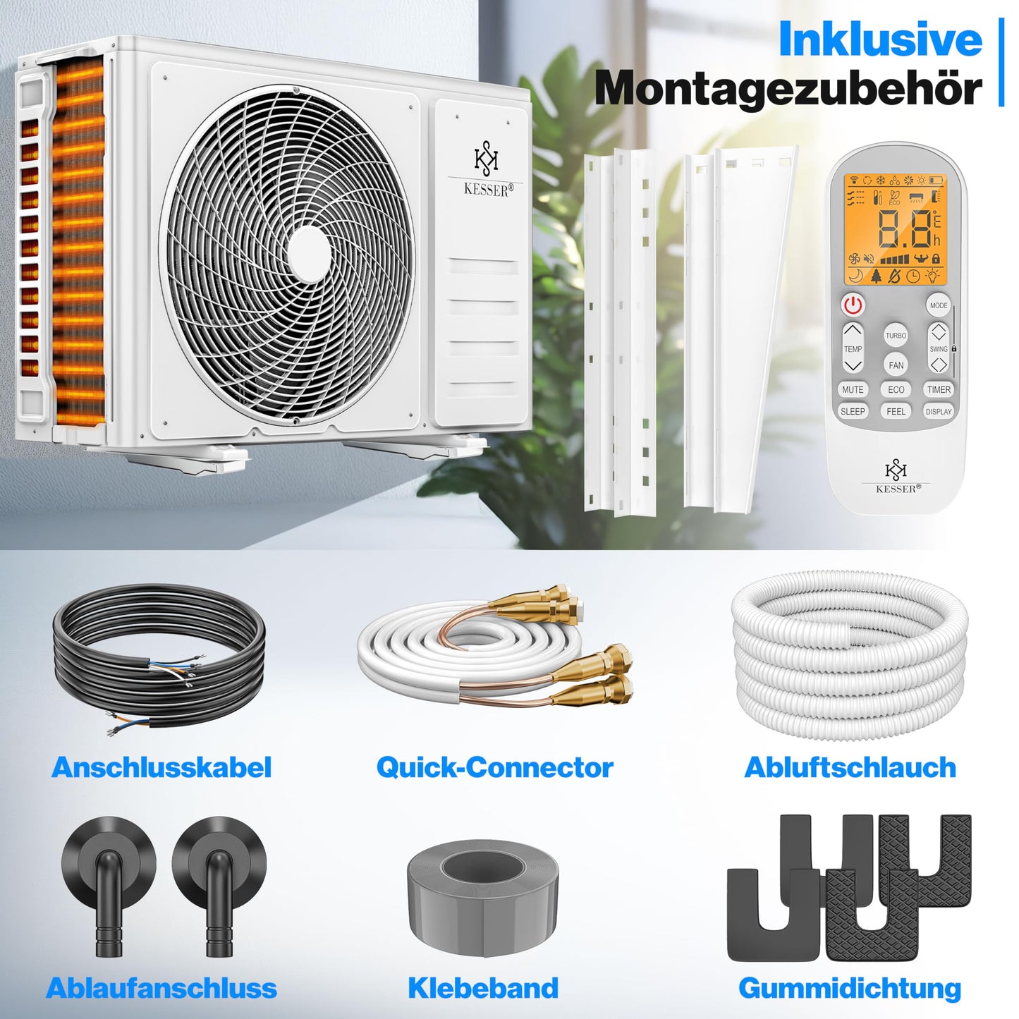 KESSER® 'Quick Connect' Split Air Conditioning Set with Heating Function: 12000BTU, 3.4kW, WiFi &amp; App
