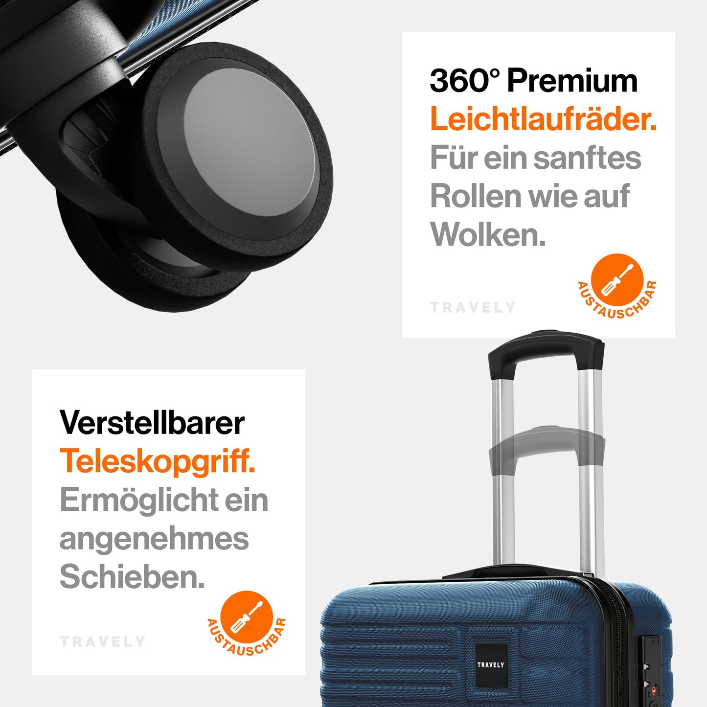TRAVELY Polycarbonat Reisekoffer XL (77cm - 100 Liter) mit sanften Rollen & TSA Schloss