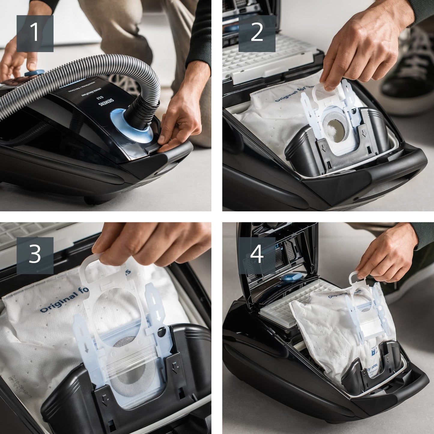 Siemens vacuum cleaner VSQ5X1230 (Q5.0) with bag: 850W, Extremely quiet, hygiene filter