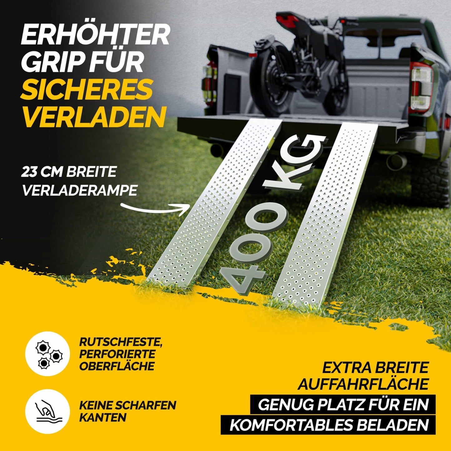 MONZANA® 2x access ramp: 400kg load capacity made of galvanized steel (160x22.5x4.5cm)