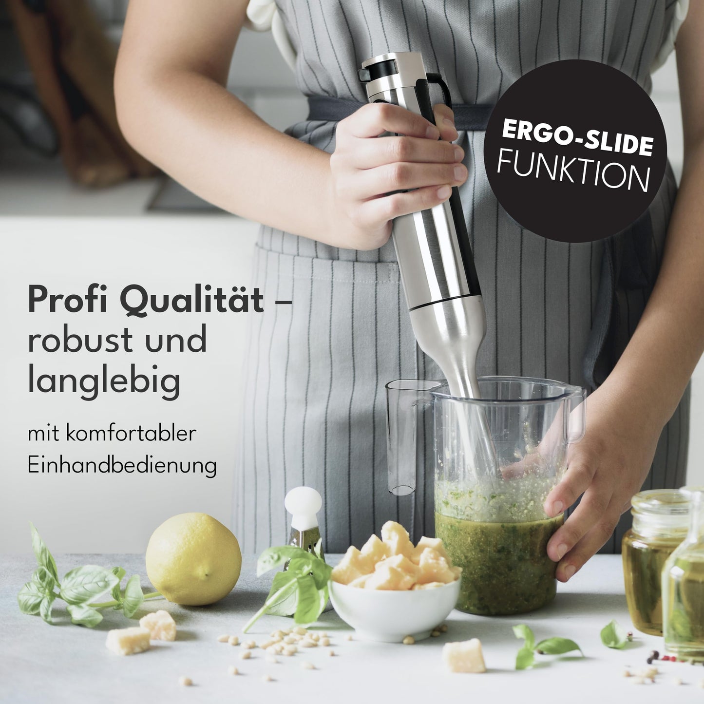 LEBENLANG Premium  Stabmixer Set (1200W) inkl. 5x Zubehör & Spritzschutz