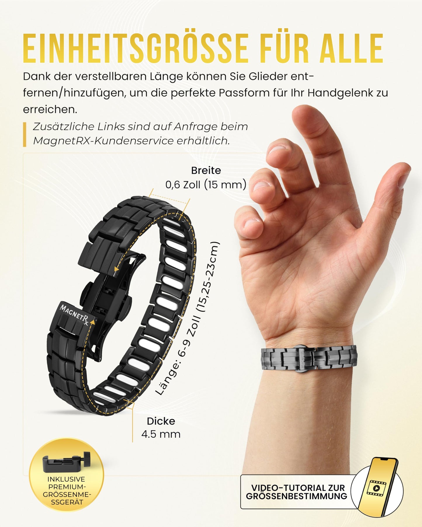 MagnetRX® magnetic bracelet for men made of lightweight titanium, 5,000 Gauss