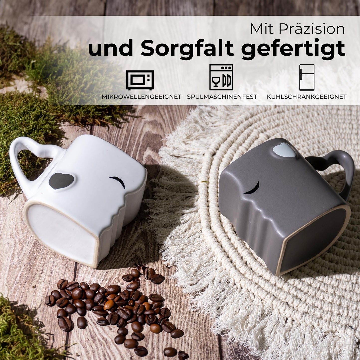 MIAMIO Küssende Kaffeetassen-Set aus Keramik | Geschenk für Frauen und Männer
