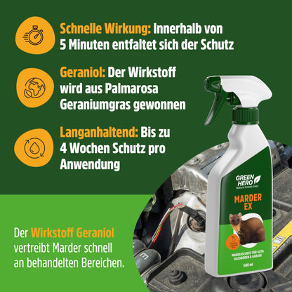GREEN HERO Marder-EX (500ml): Marderabwehr, Marderschreck Auto-Spray