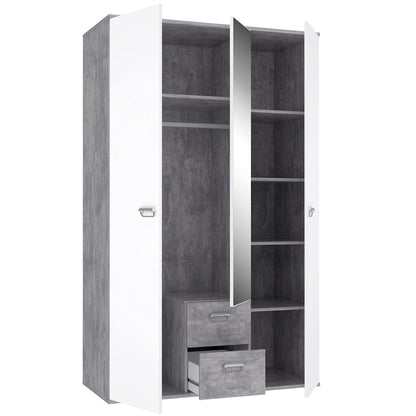 Kleiderschrank 'EMILY' mit Betonoptik und Spiegel: Lichtgrau mit Weiß (Modell: EMLS95-C251)