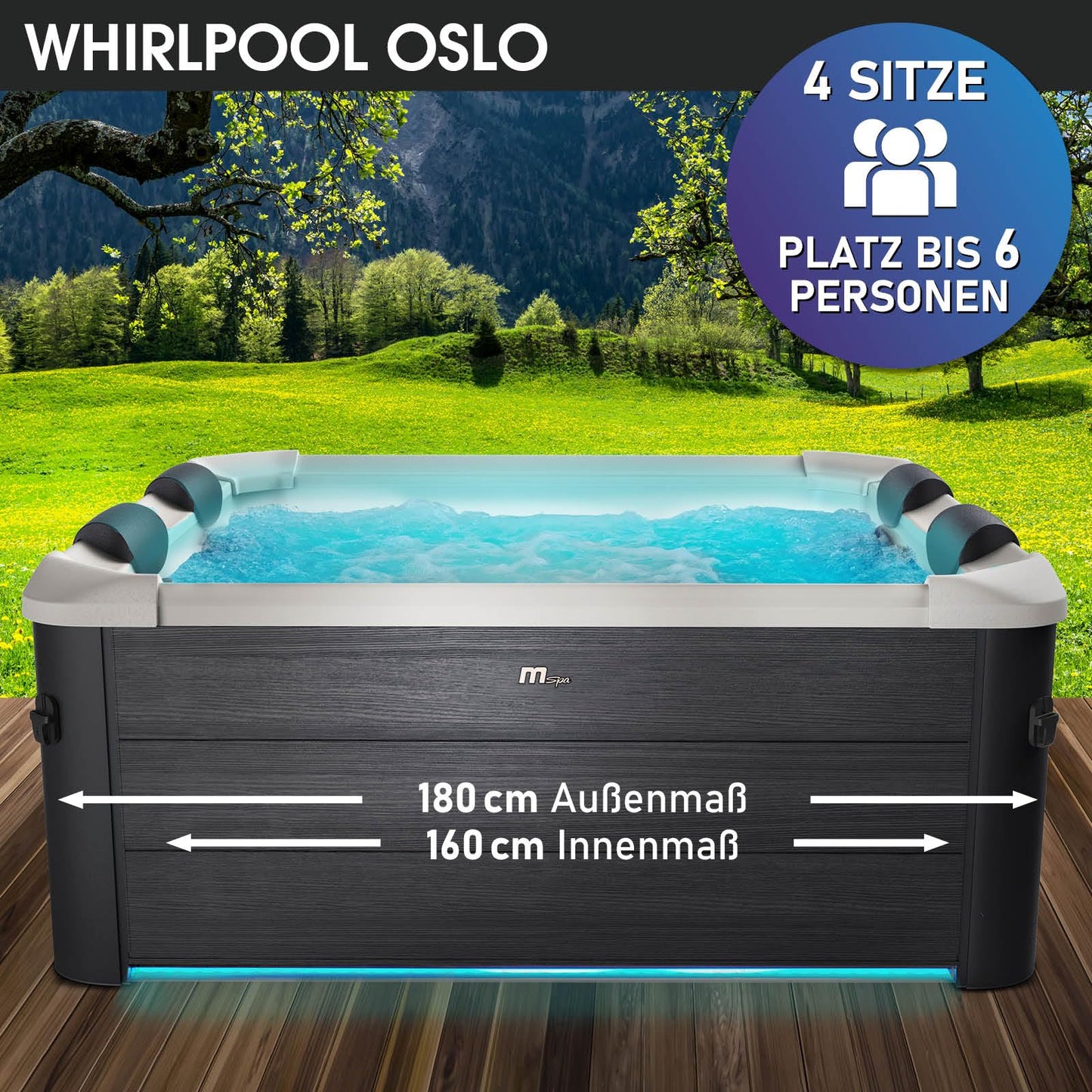 BRAST® Whirlpool MSpa Oslo Plus XXL with fixed outer wall &amp; LED lighting