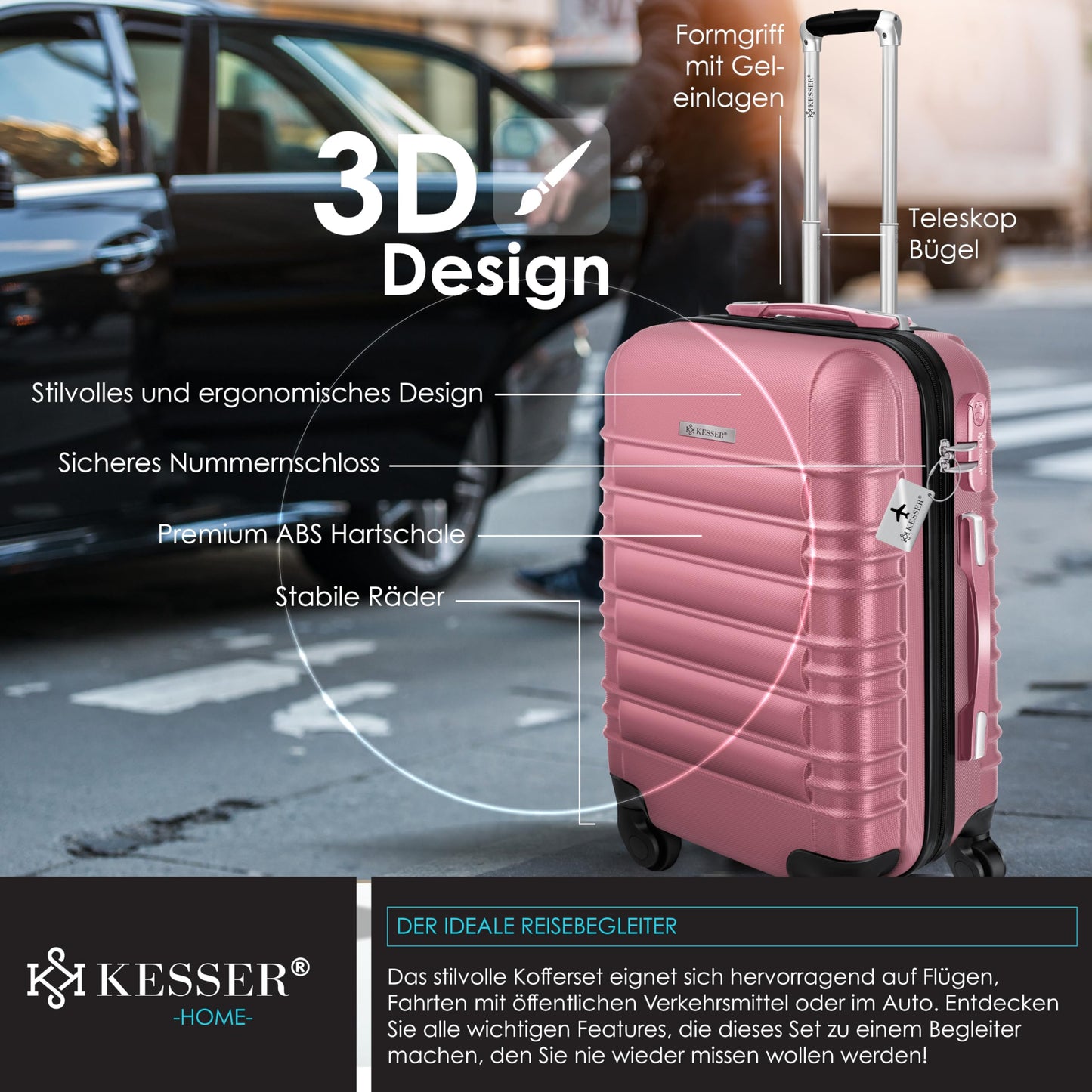 KESSER® Hartschalen Reisekoffer-Set (4-teilig) inkl. Kofferwaage und Gepäckanhänger