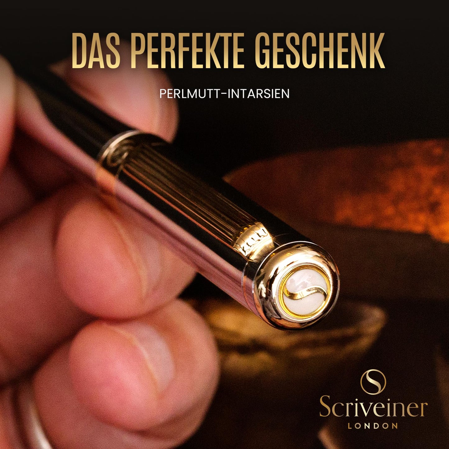 Scriveiner Kugelschreiber Hochwertiger Design Kugelschreiber in Silber mit Echtvergoldung, schwarze Schmidt Ersatzmine, Geschenkbok, Büro set, Professionelle Kugelschreiber