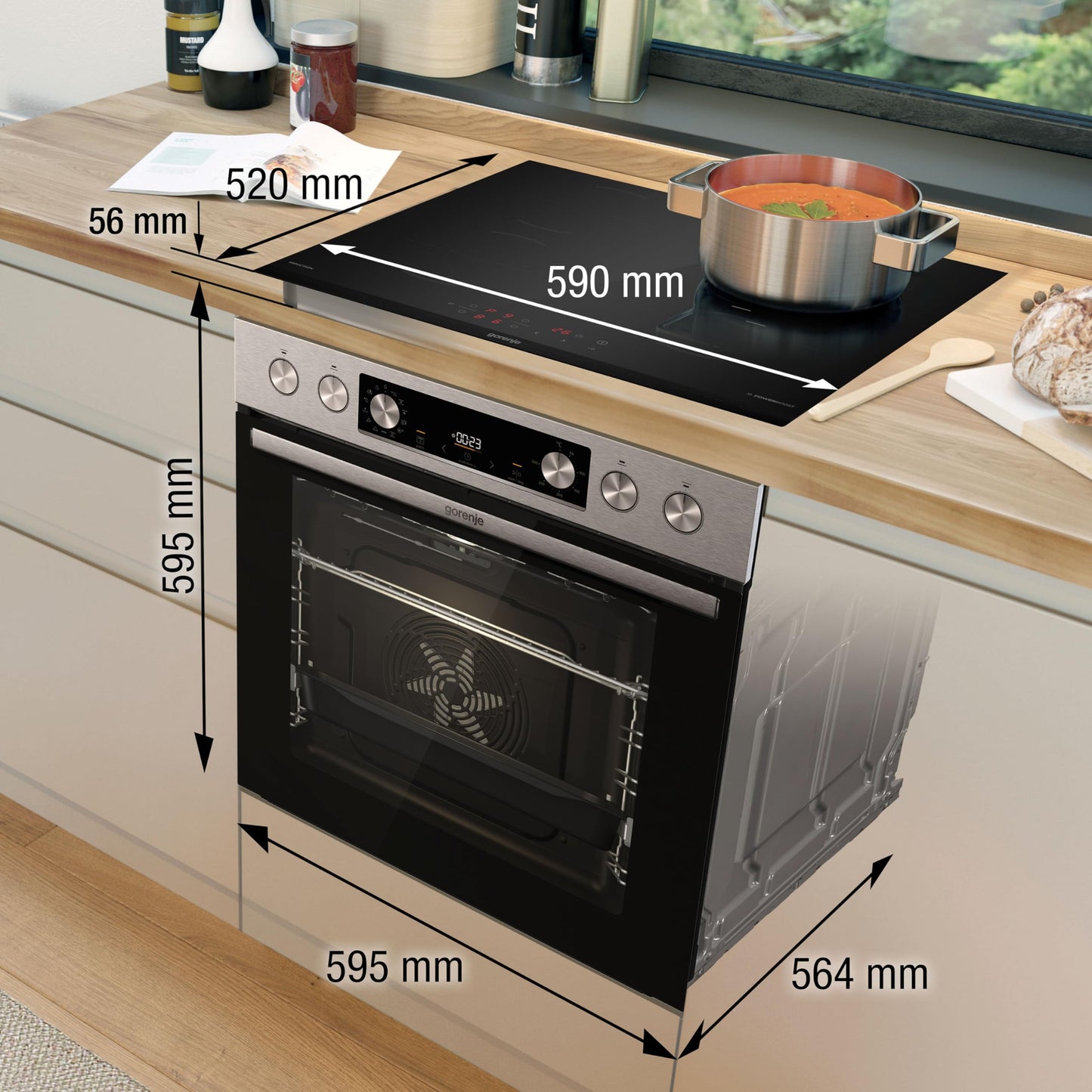 Gorenje Inox convection oven set (77L BigSpace): glass ceramic hob, AquaClea, PizzaMode, AirFry