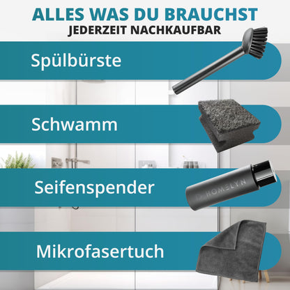 HOMELYN Spülbecken Organizer Set aus Edelstahl inkl. Spülbürste mit Abtropfschale: Modernes Design