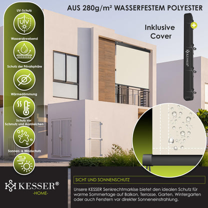 KESSER® vertical awning with hand crank mechanism: sun and privacy protection including mounting kit &amp; cover