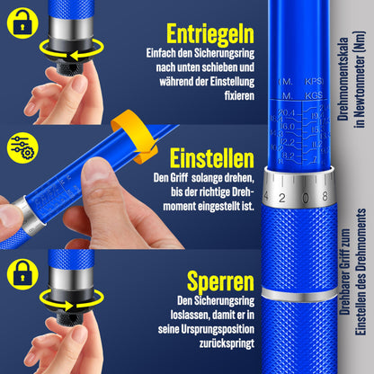 MASKO® torque wrench (6-piece): 40-210Nm 1/2' CV incl. 3 sockets + assembly gloves case