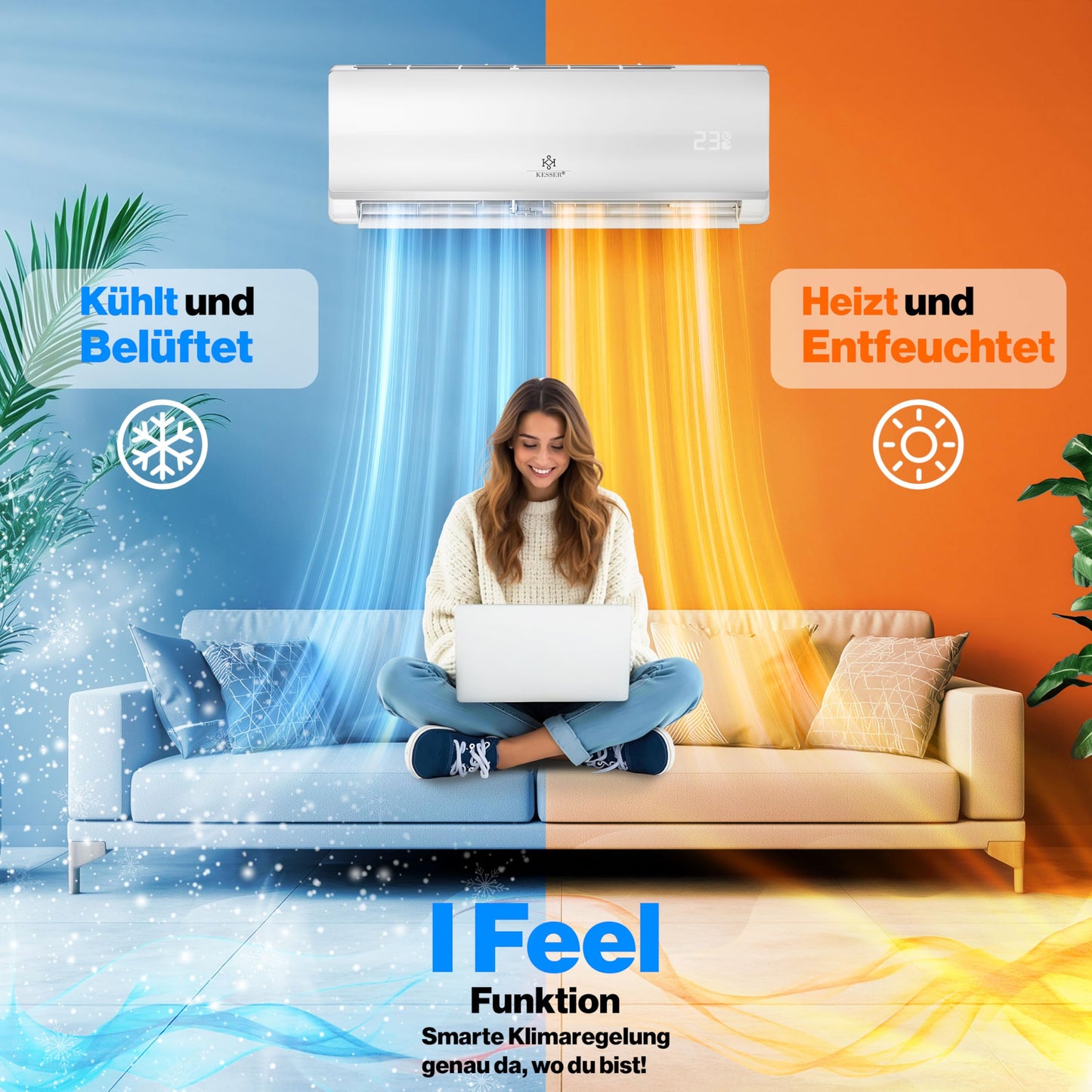 KESSER® 'Quick Connect' Split Air Conditioning Set with Heating Function: 12000BTU, 3.4kW, WiFi &amp; App