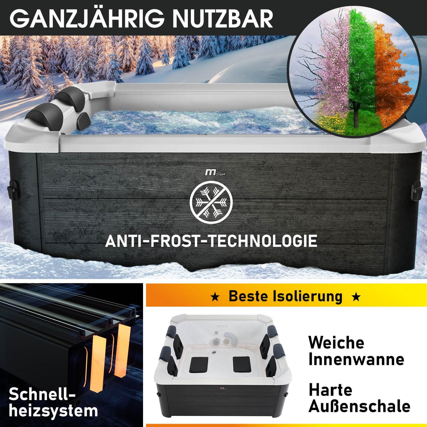 BRAST® Whirlpool MSpa Oslo Plus XXL with fixed outer wall &amp; LED lighting