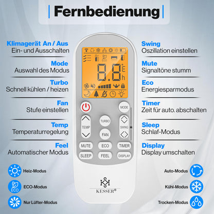 KESSER® 'Quick Connect' Split Air Conditioning Set with Heating Function: 12000BTU, 3.4kW, WiFi &amp; App