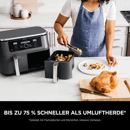 Ninja Dual-Zone Heißluftfritteuse AF400EU (9,5 L): 6 Kochfunktionen | Schwarz