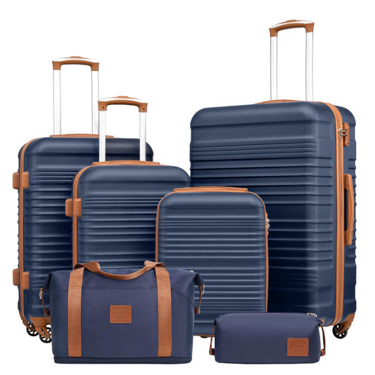 COOLIFE Hartschalen Reisekoffer-Set (6-teilig):ABS, 4 Rollen, TSA-Schloss | Blaubraun